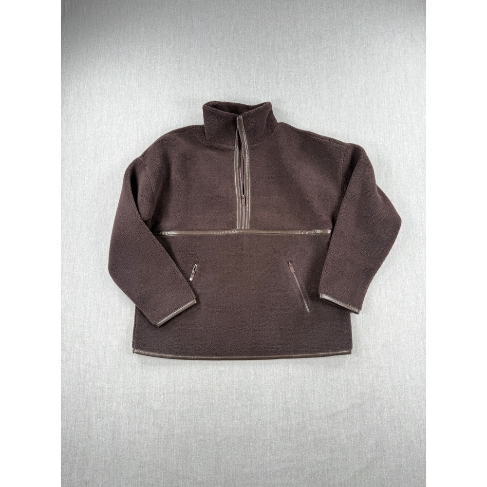 Haven Well Within Brown Sherpa Fleece Half Zip Pullover Faux Leather Trim S